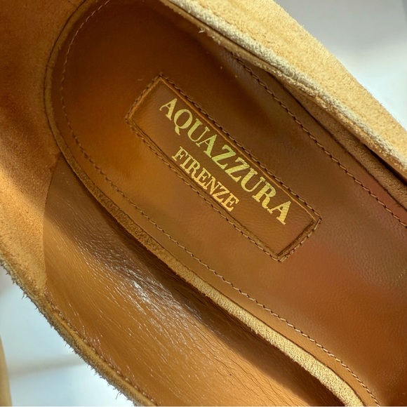 AQUAZZURA TAN CAMEL SUEDE HANGING FRINGE TIE KNOT POINTED TOE HIGH HEEL PUMPS - Picture 8 of 13